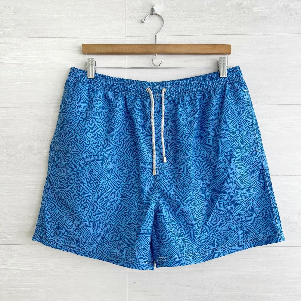 NWT Splash - Blue geometric swim trunks pockets, L