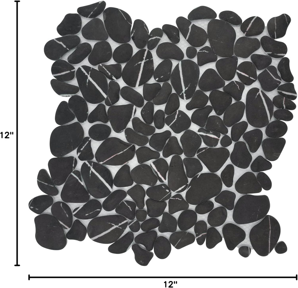 10-Sheet Pebble Tile for Shower Floor Border Kitchen Bathroom Backsplash, Black