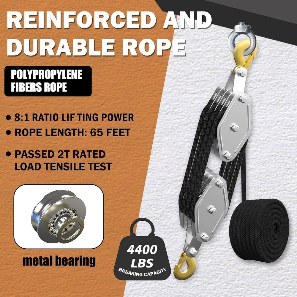 Rust-Proof 4400LB Pulley Block for Heavy Objects