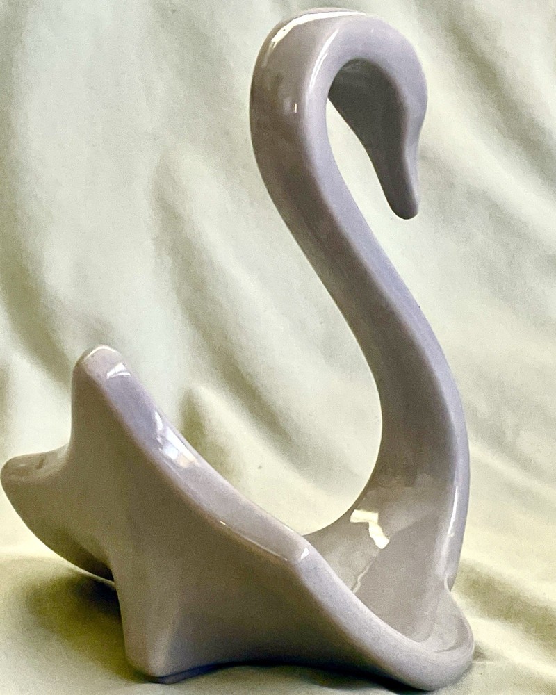 Swan Figurine Bath Accessory Grey Ceramic Modernist MCM