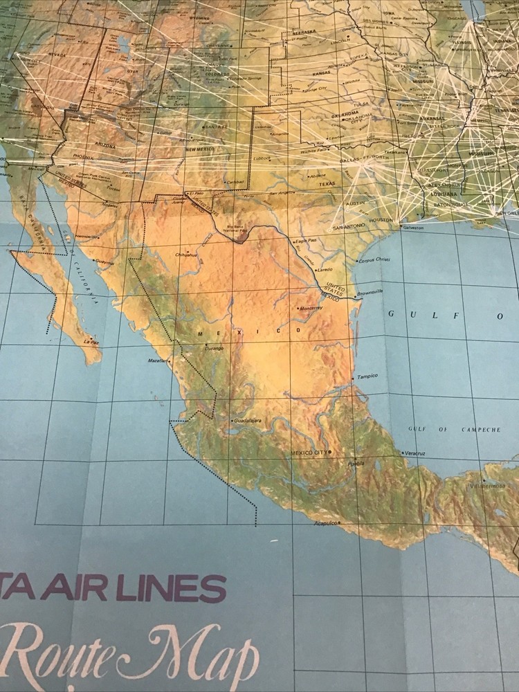Vintage Delta Air Lines System Route Map With Postcard EUC A-3