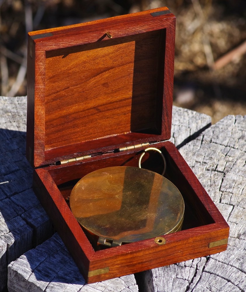 Nautical Solid Brass COMPASS In Rosewood Box