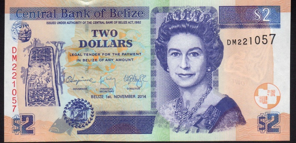 Belize, 2 Dollars, 2014, P66 Mint Unc