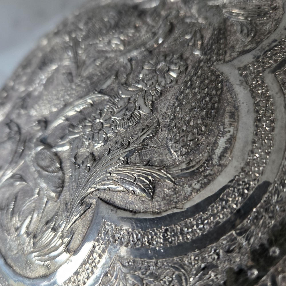 Large Beautiful Middle Eastern Silver Dome Top Round Box