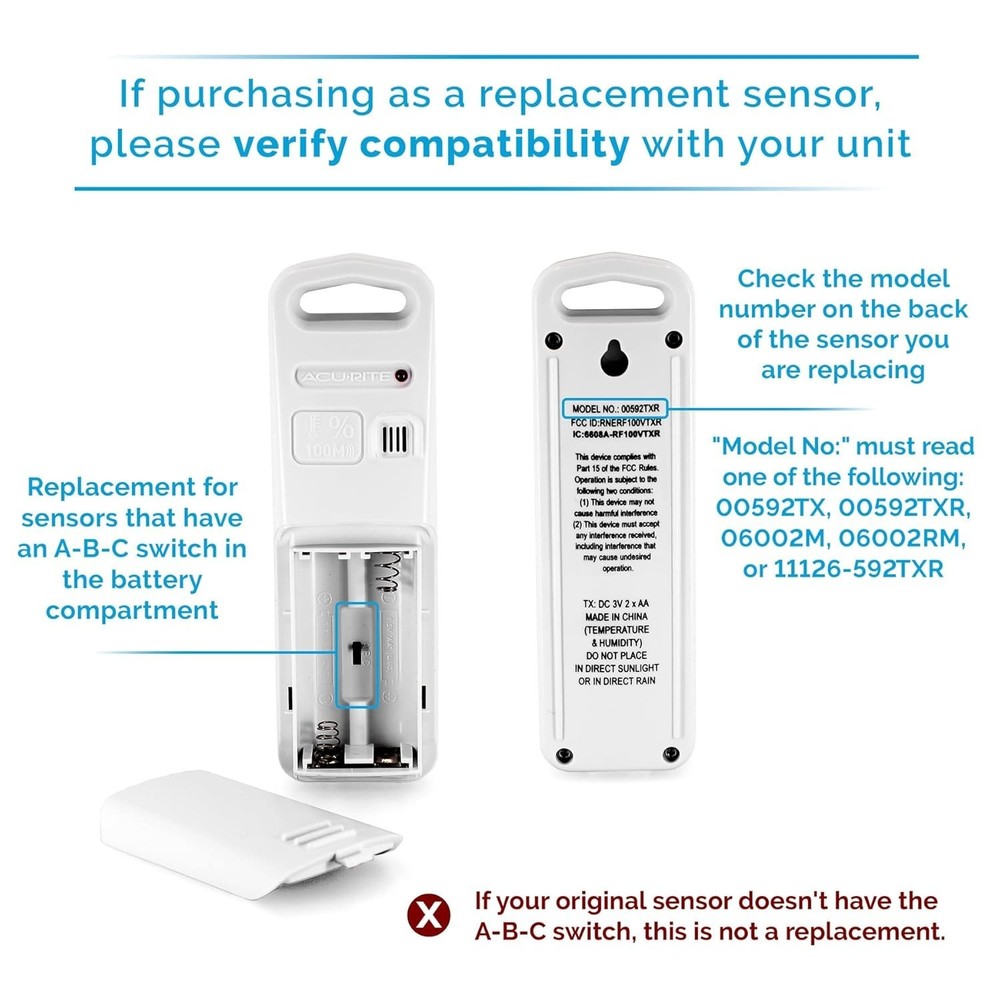 Acurite Wireless Temperature & Humidity Sensor with A-B-C Switch - Versatile Use