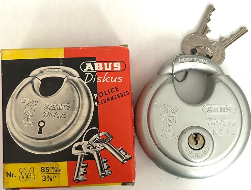 Abus 34/85, 3 3/8", Diskus Padlock with 2 Keys for Storage