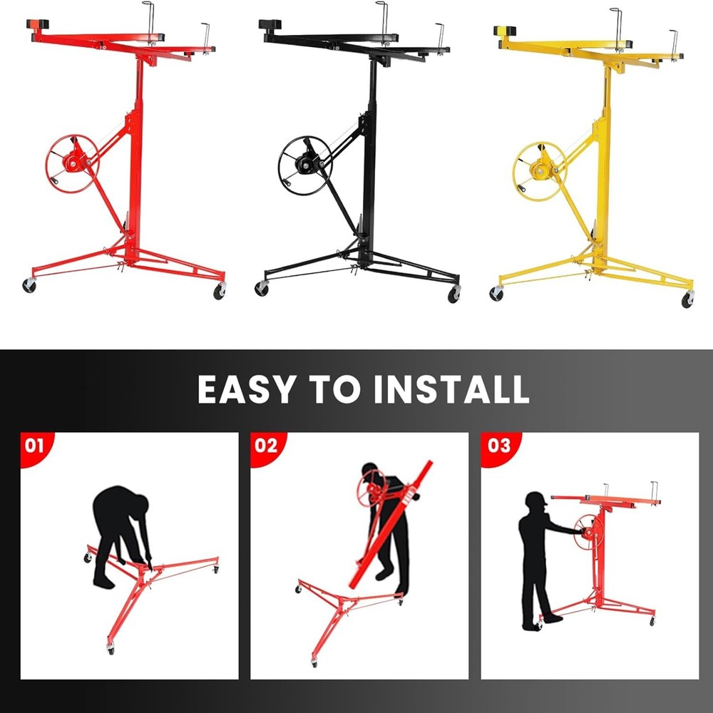 11FT Drywall Lift Panel Hoist Jack Lifter Dry Wall Construction Tool Yellow
