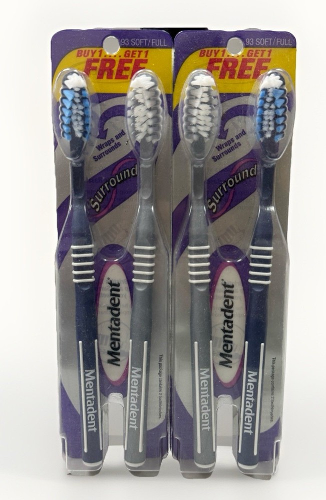 4 mentadent #93 soft-full toothbrushes scuffed packaging