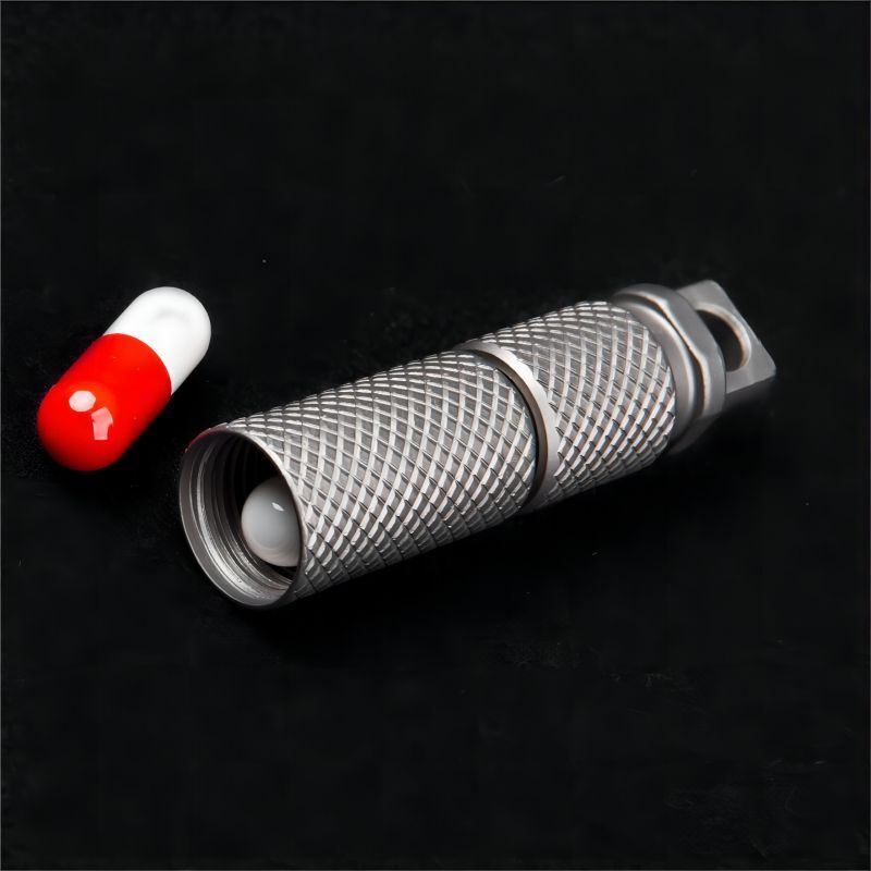 Titanium Waterproof Pill Case Holder Organizer Quick Release Swivel Keychain EDC