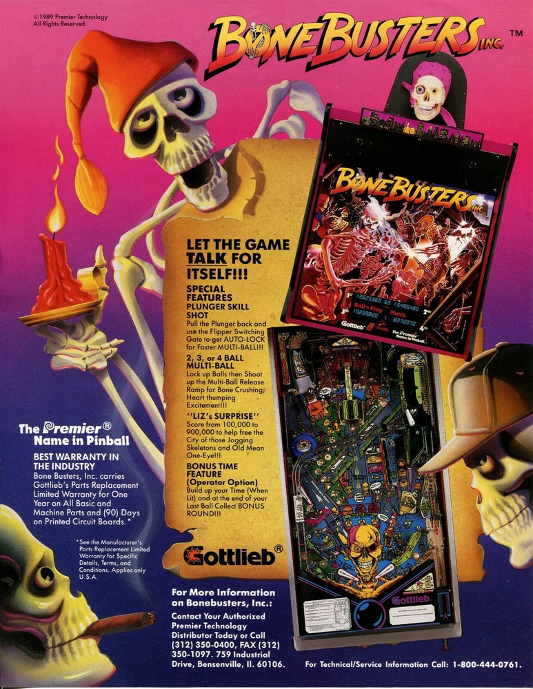 Bone Busters Gottlieb Pinball Flyer / Brochure / Ad Mint