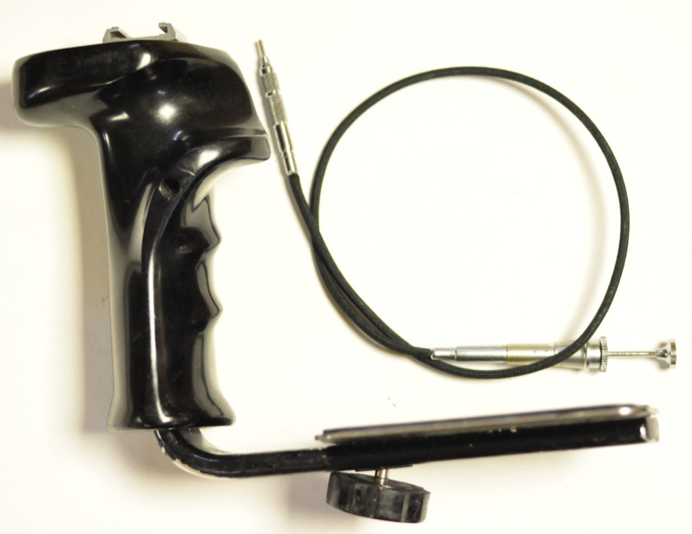 Suntar medium format flash / accessory / grip bracket with a cable release.
