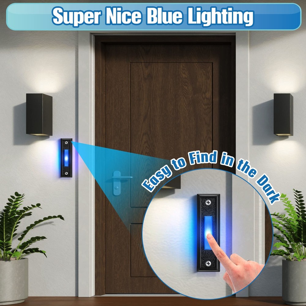 Lighted Doorbell Button, Wall Mounted Garage Door Switch with Bule LED Light ...