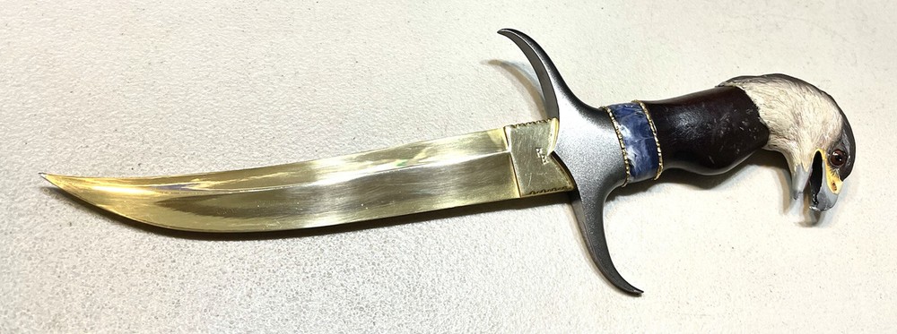Vintage China Crafted Jeweled Eagle Handle Fixed Blade Large Decor Knife Dagger