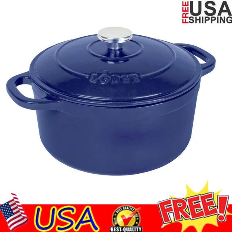 Cast Iron Enameled Dutch Oven W/ Loop Handle Induction Kitchen Cookware 5.5 Qt