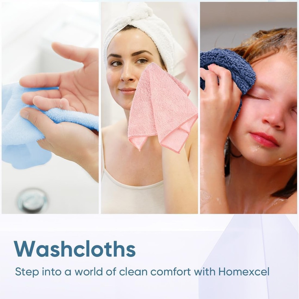 HOMEXCEL Microfiber Washcloths 12 Pack, Highly Absorbent
