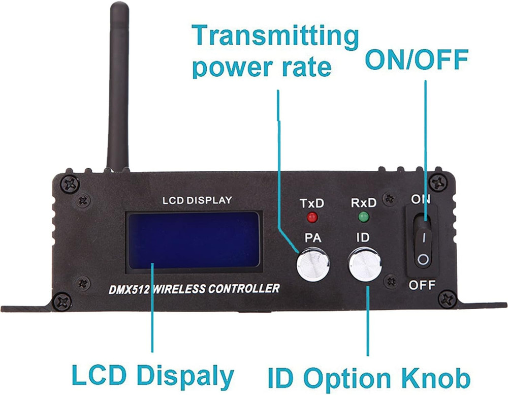 DMX 512 Controller 2.4G Wireless Transmitter Receiver LCD Display Power Adjustab