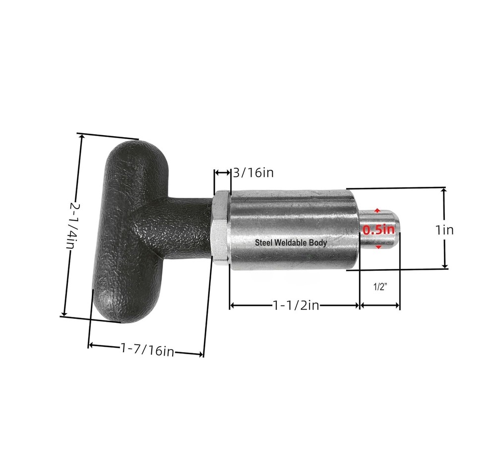 T Handle Spring Loaded Pull Pop Pin 1/2" Tip Steel Body with Red ABS Handle