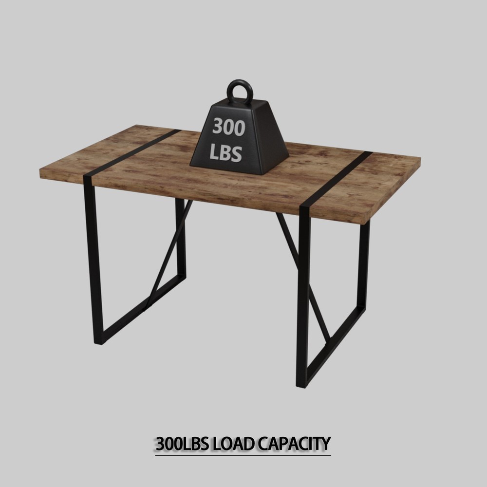 55 " dining table modern rural industrial rectangular MDF dark wood, 4-6 peopl