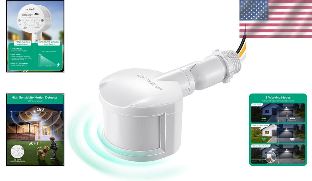 White Listed Motion Sensor for Floodlights with Adjustable Delay & Range