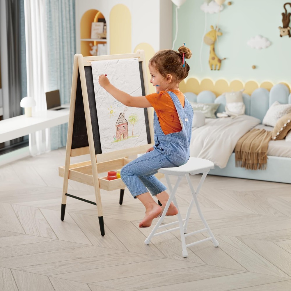 Folding Stool, 18 Inch Foldable Stool with Handle & Steel Frame, Folding Bar ...