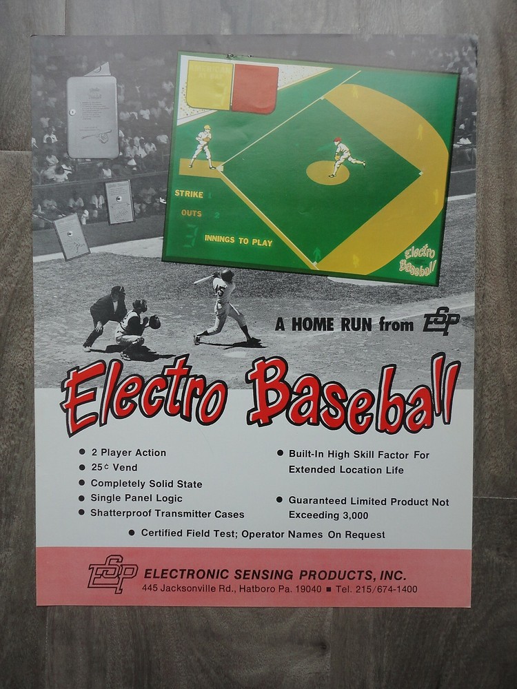 Electro Baseball Arcade Machine Flyer Original Brochure