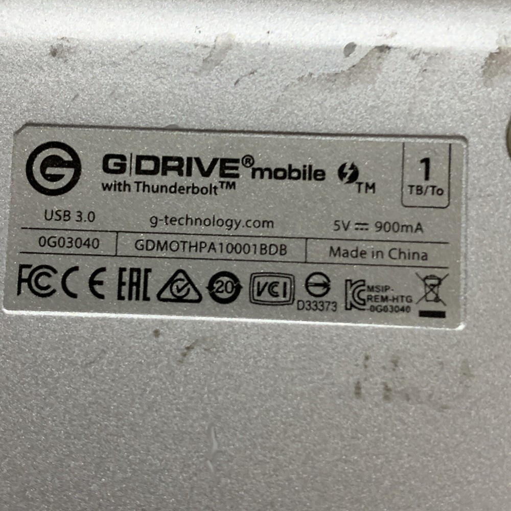 G/DRIVE 0G0340 1TB HARD DRIVE **WIPED