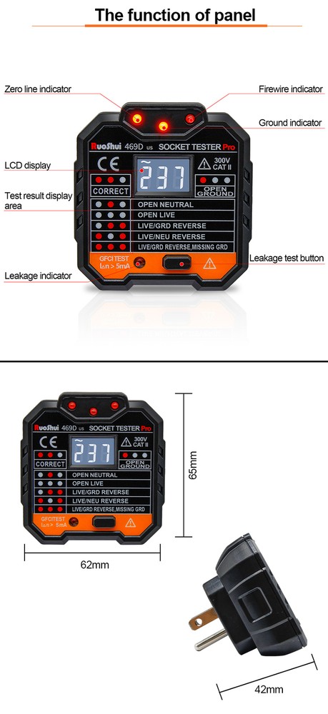 Socket Tester Electrical GFCI Receptacle Detector US Plug Tester LCD Display