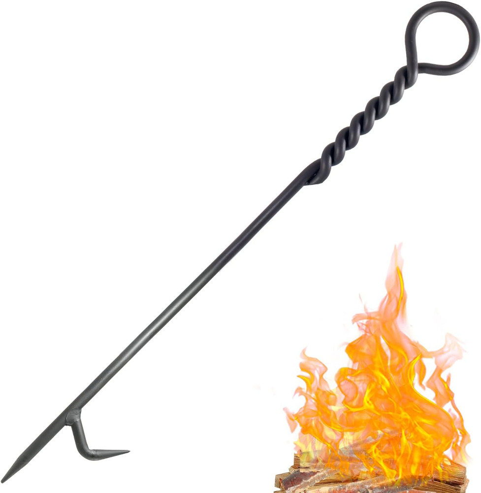 40" Heavy Duty Fireplace Poker Wrought Iron Steel Fire Pit Tool Black