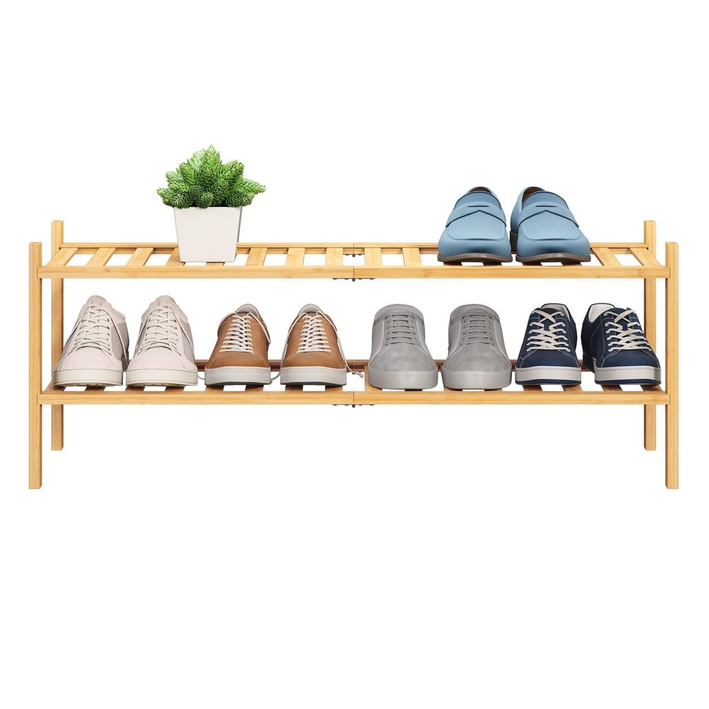 2-Tier Extended Shoe Rack Premium Stackable Shoe Shelf Storage Organizer for ...