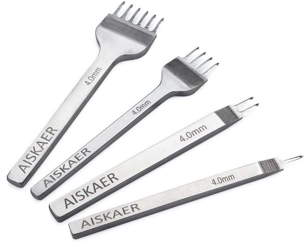Leather Stitching Punch Set, Diamond Chisel Tools, 4mm White Steel 1/2/4/6 Pr...