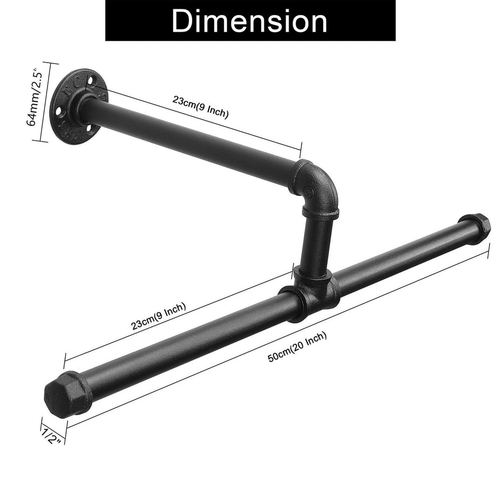 Industrial Pipe Clothes Rack Floating DIY Wall Mounted, Heavy Duty Rustic Vin...