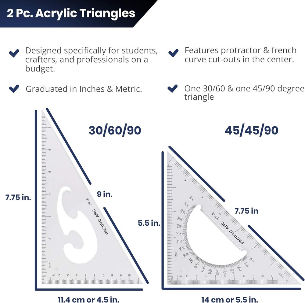 Pacific Arc Triangle Set 8 Inch 30/60 & 45/90