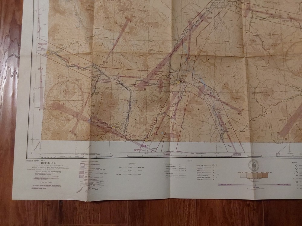 WWII BUTTE MT RESTRICTED 1944 Regional Aeronautical Pilot Chart Map AAF