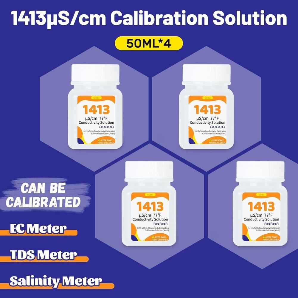 Precision EC Calibration Solution 4-Pack - 50mL Ideal for Hydroponics