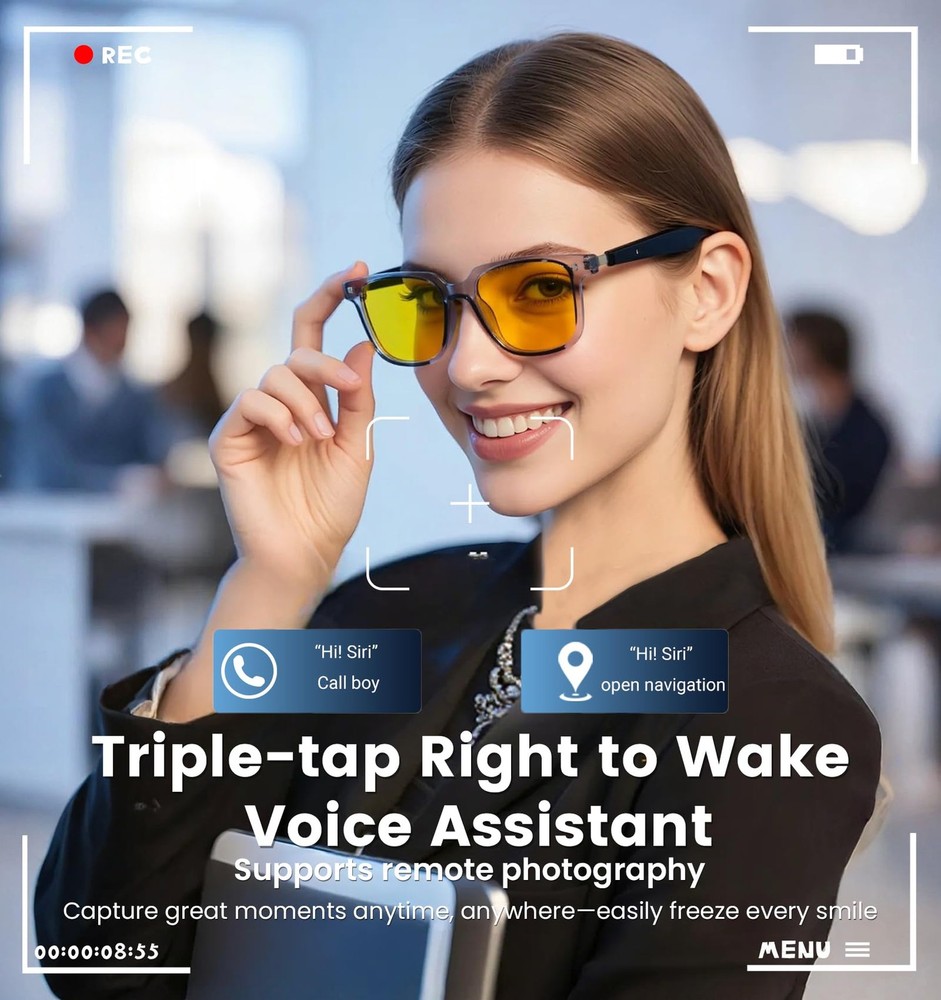 Smart Glasses with Night Vision, Bluetooth 5. 4, 100 Languages Blue Light Filter