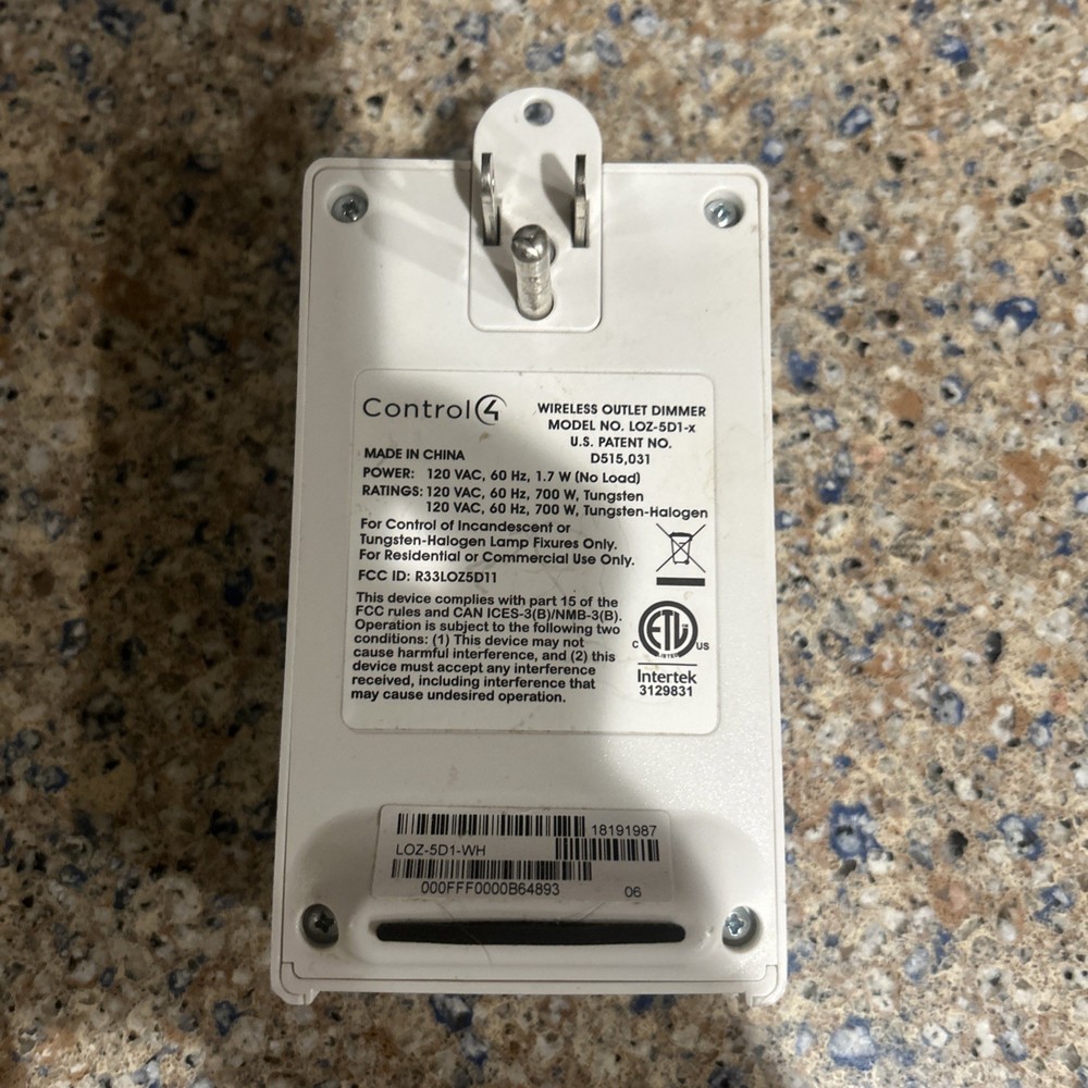 Control 4 Wireless Outlet Dimmer White LOZ-5D1-WH