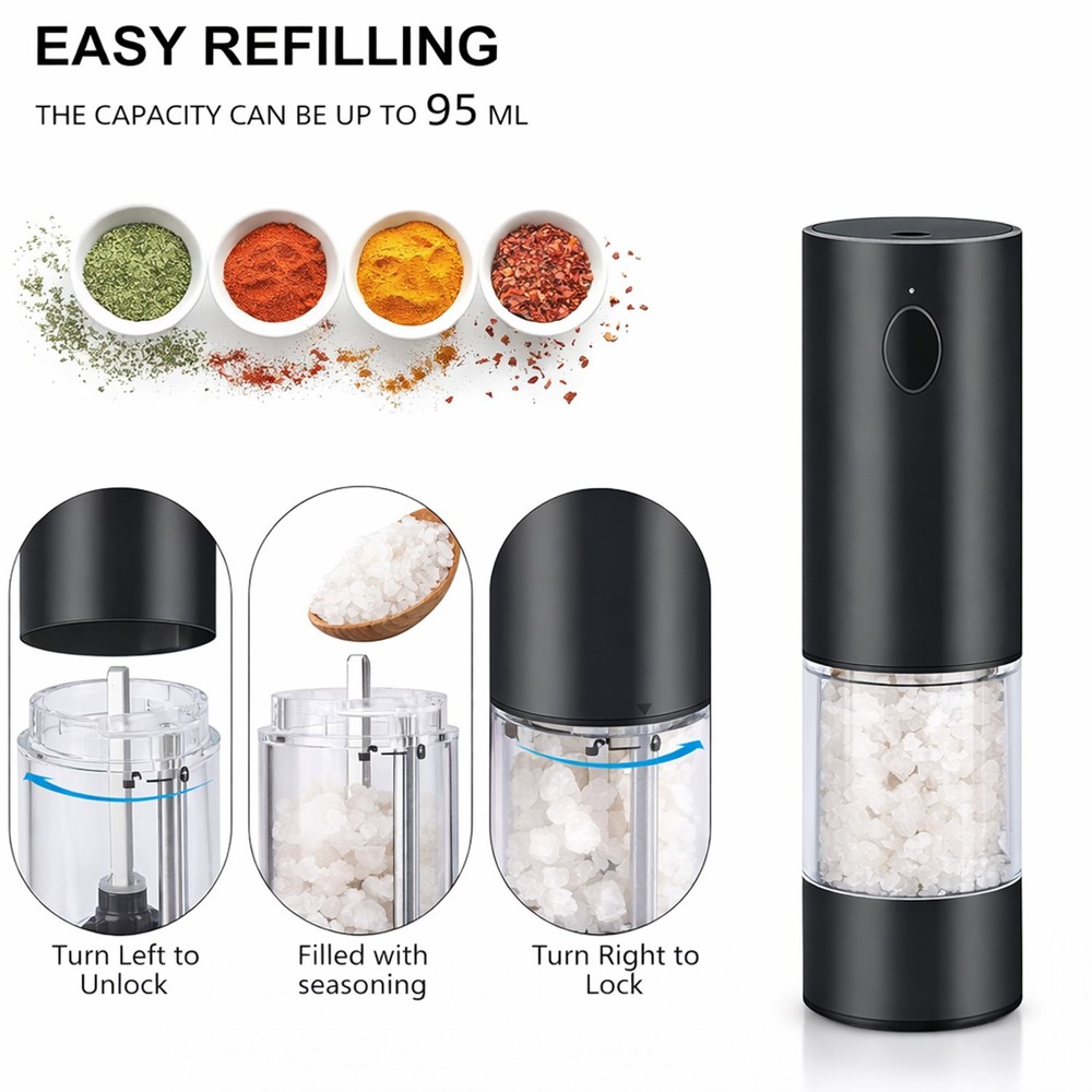 Electric Salt Pepper Grinder Set with Storage Base Automatic Mill Grinder 2Pack