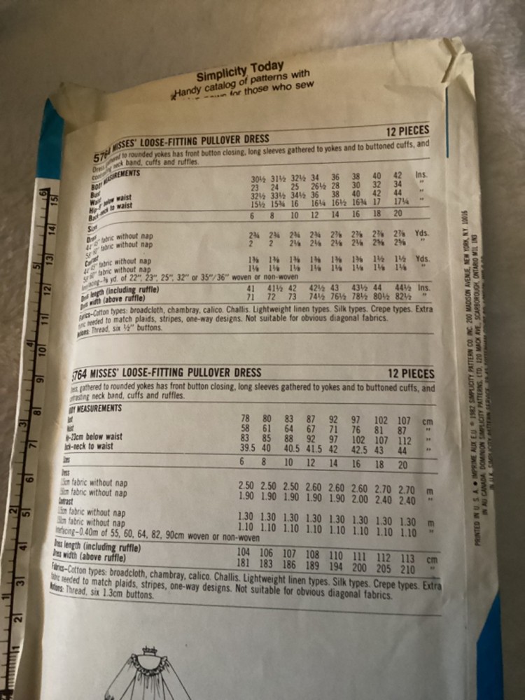 1982 VINTAGE SIMPLICITY E.S.P. PATTERN #5764…. Has been cut