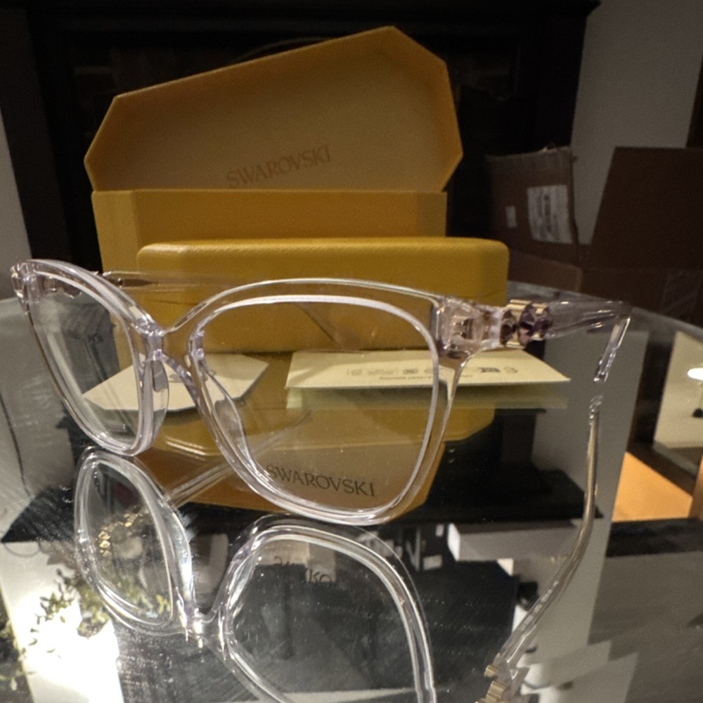 Swarovski Clear Full Rim Plastic Eyeglasses Decorative Sides Solid Designer Case