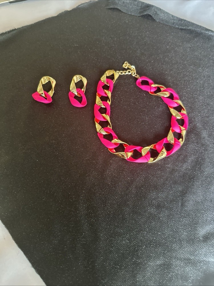 Rope Chain Set Includes Earrings Gold/Pink