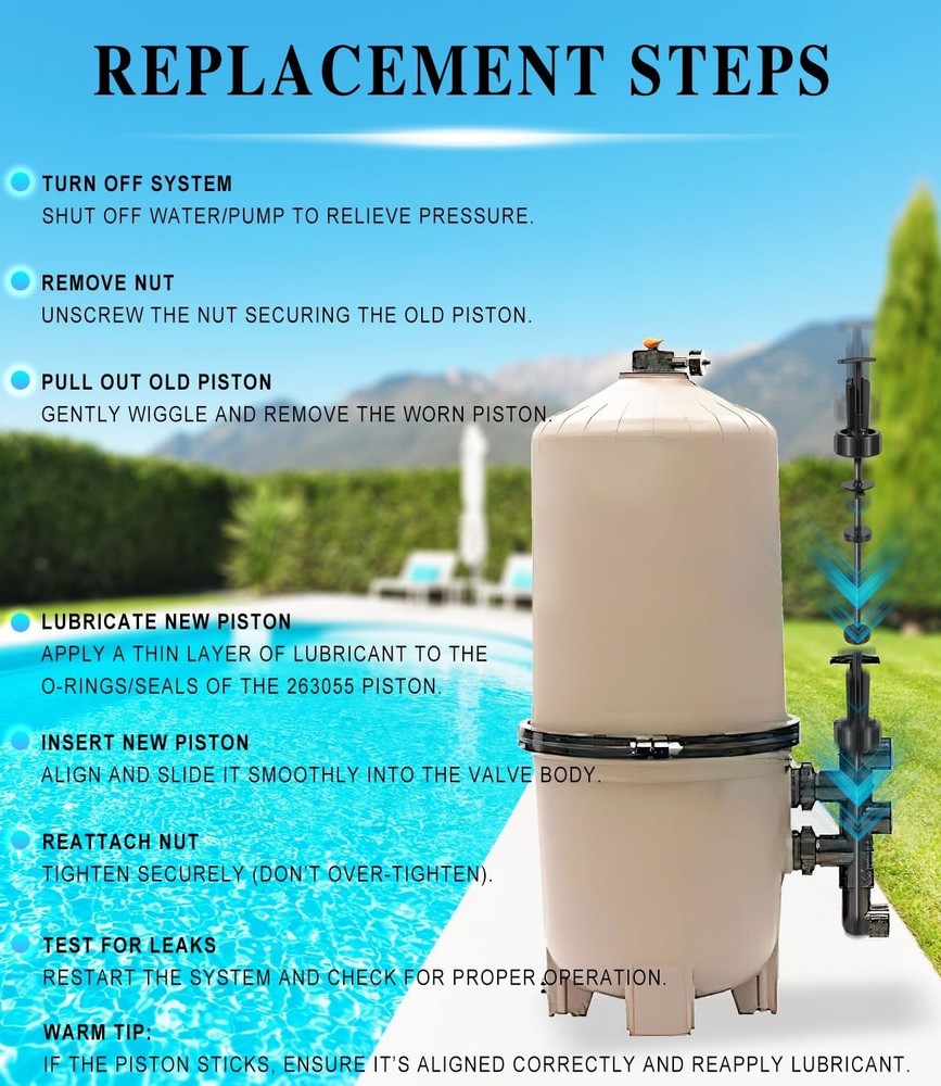 for 263055 Pentair PVC Slide Valve Backwash Push-Pull Valve Piston Assembly Kit