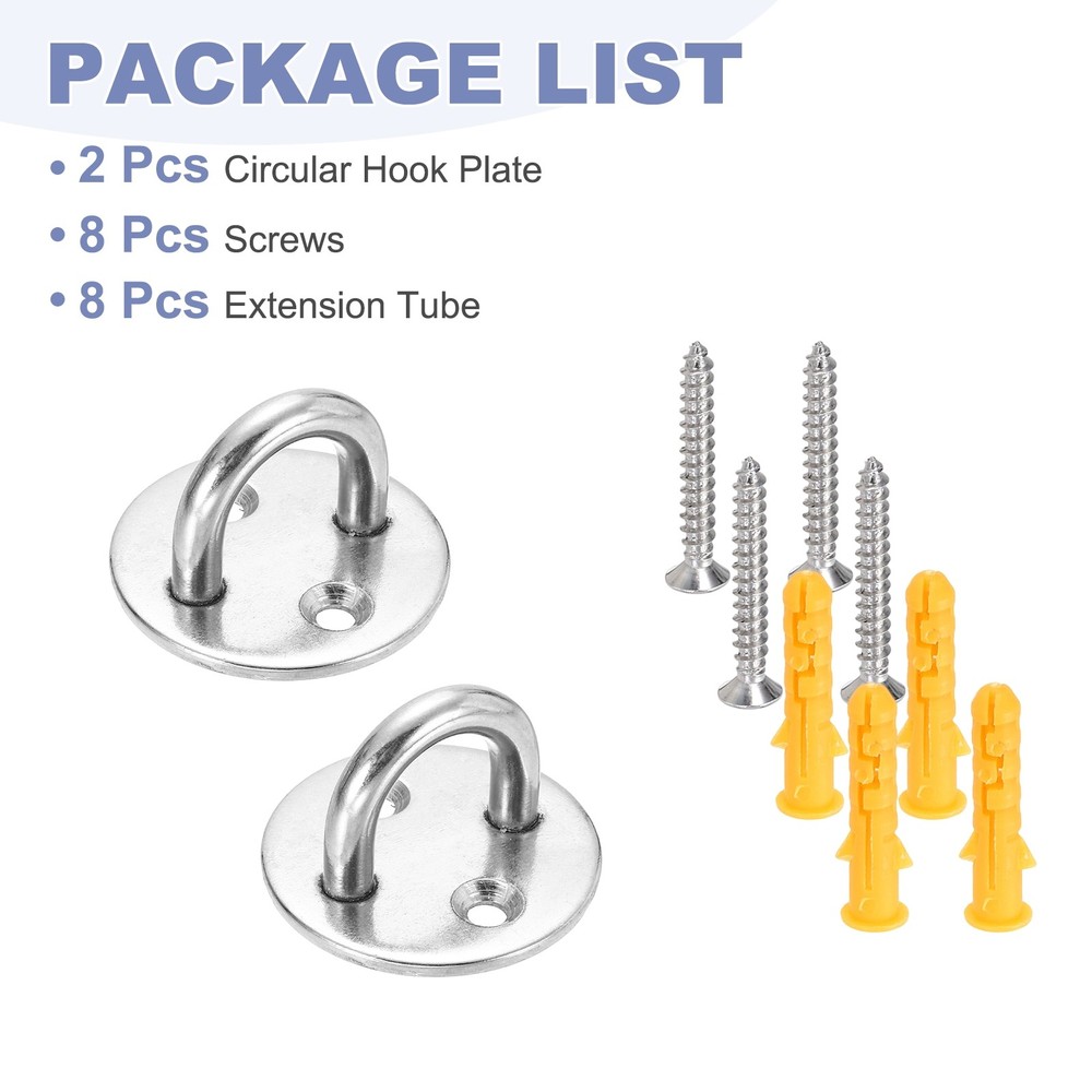 2Pcs M6 Eyelet Bracket Set Circular Hook Plate and Hook, Silver