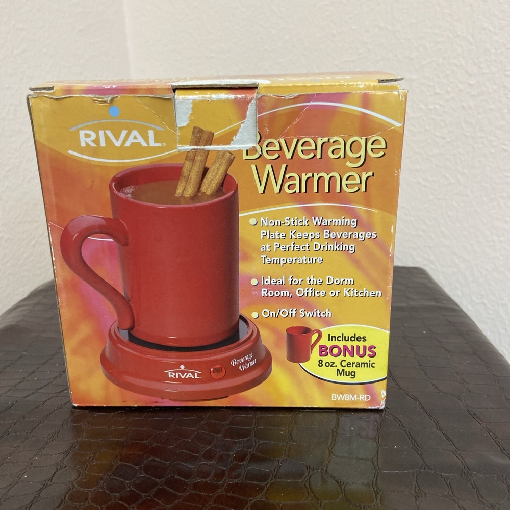 Rival Beverage Warmer Coffee Tea Warming Plate Ceramic Mug Red Open Box