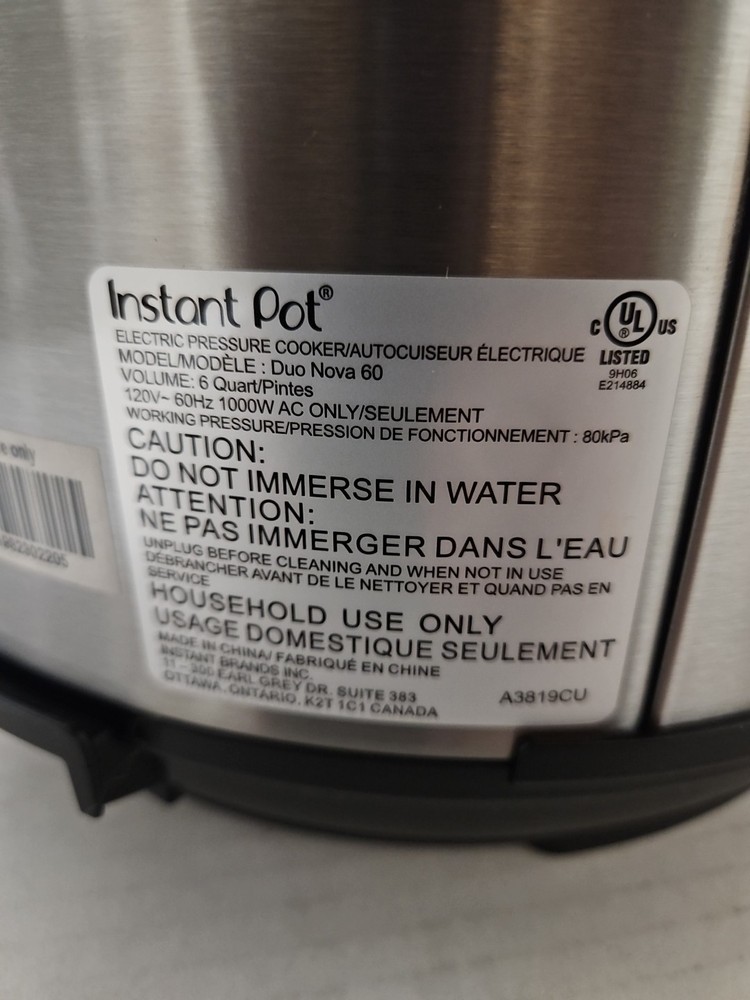 InstaPot Duo Nova 6 Qt Pressure Cooker Missing Pot insert