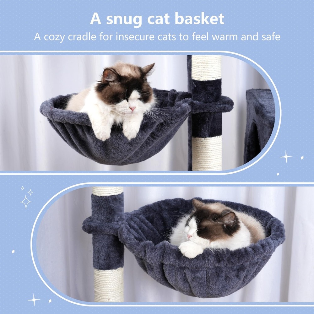 Cat Tree Tower, Scratching Posts with a Extended Part, Wide Platforms, Cozy C...