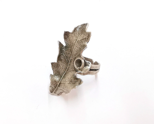Leaf Ring Blank Setting Base Bezel Cabochon Antique Silver Plated Brass G21094