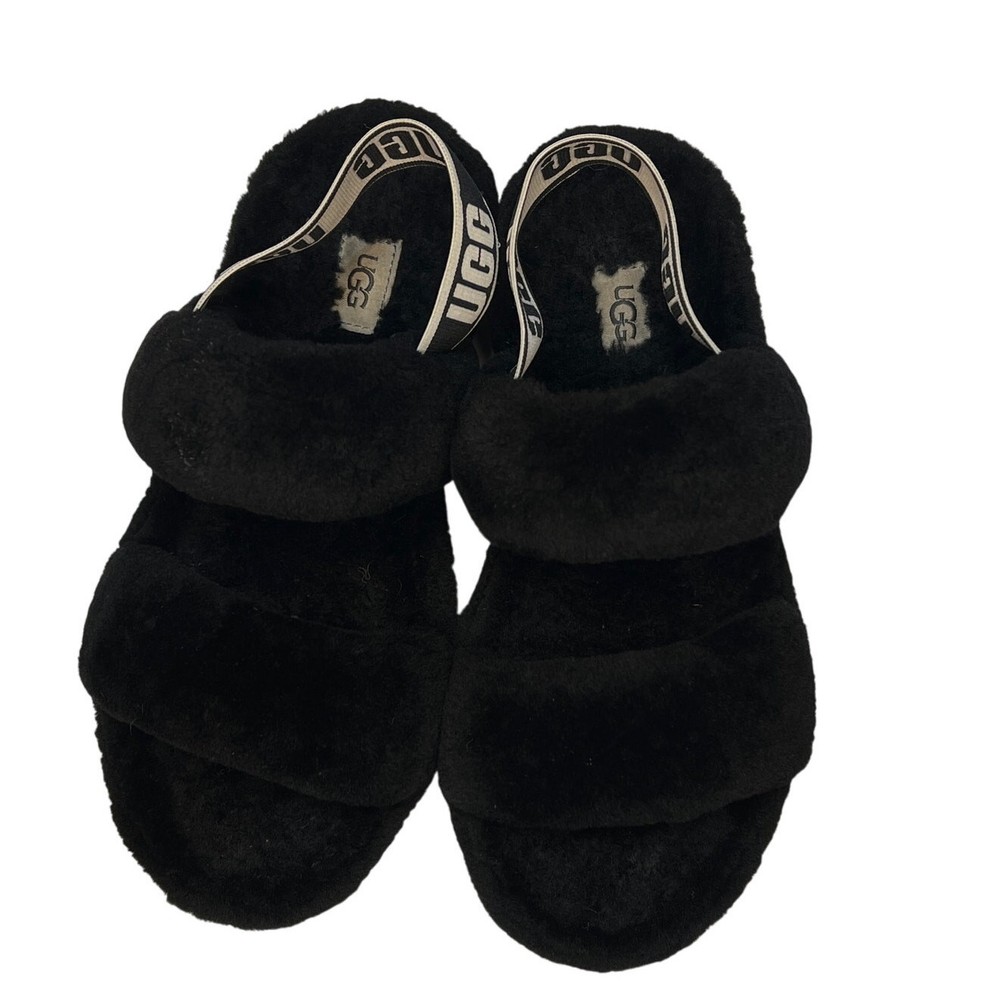 Ugg Oh Yeah Double Strap Sling Back Black Shearling Size 8