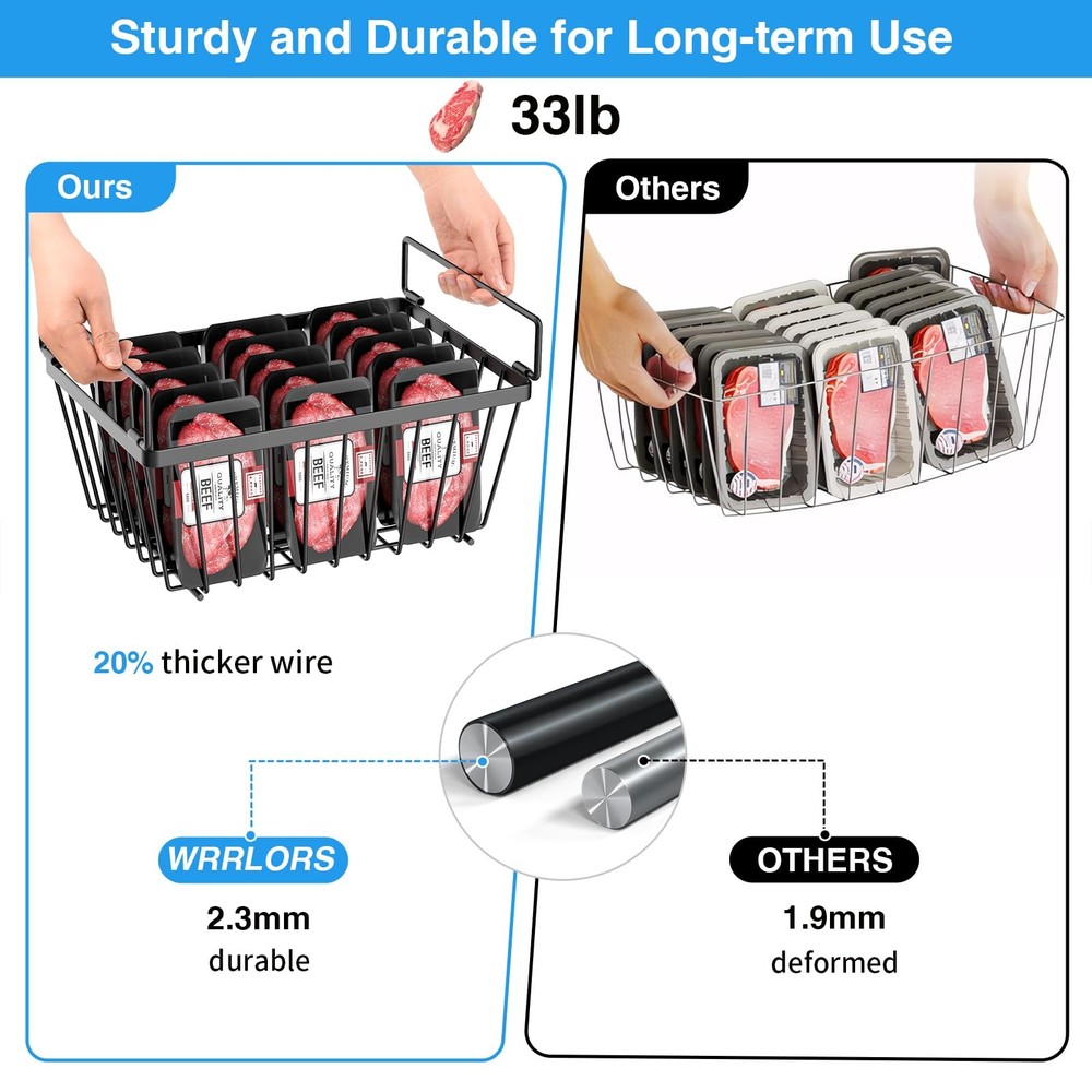 Freezer Organizers Bins with Folding Handles，4 Pack Stackable Upright Freezer...