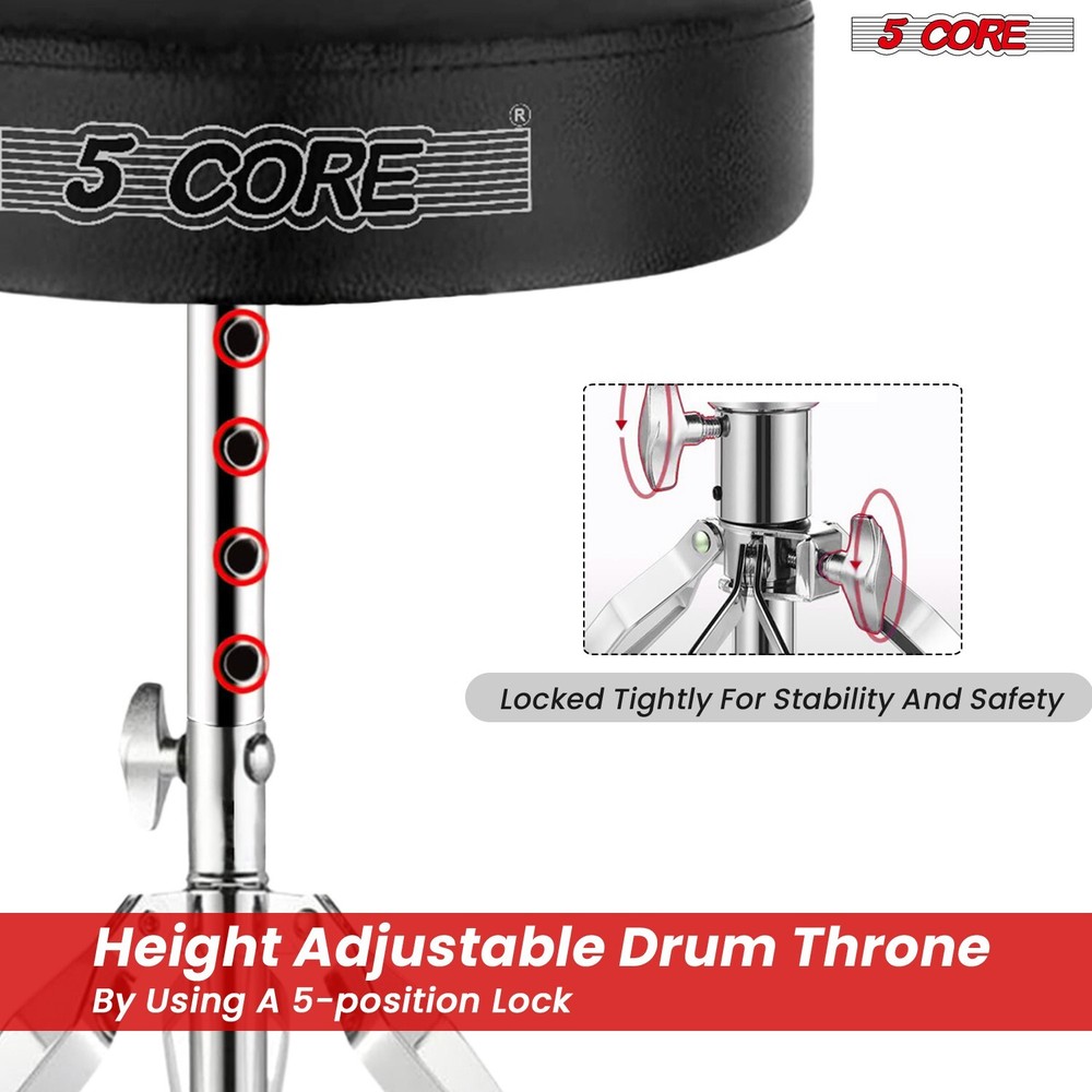 5Core Drum Throne + Drummer Practice Pad Combo Kit Height Adjustable Padded Seat