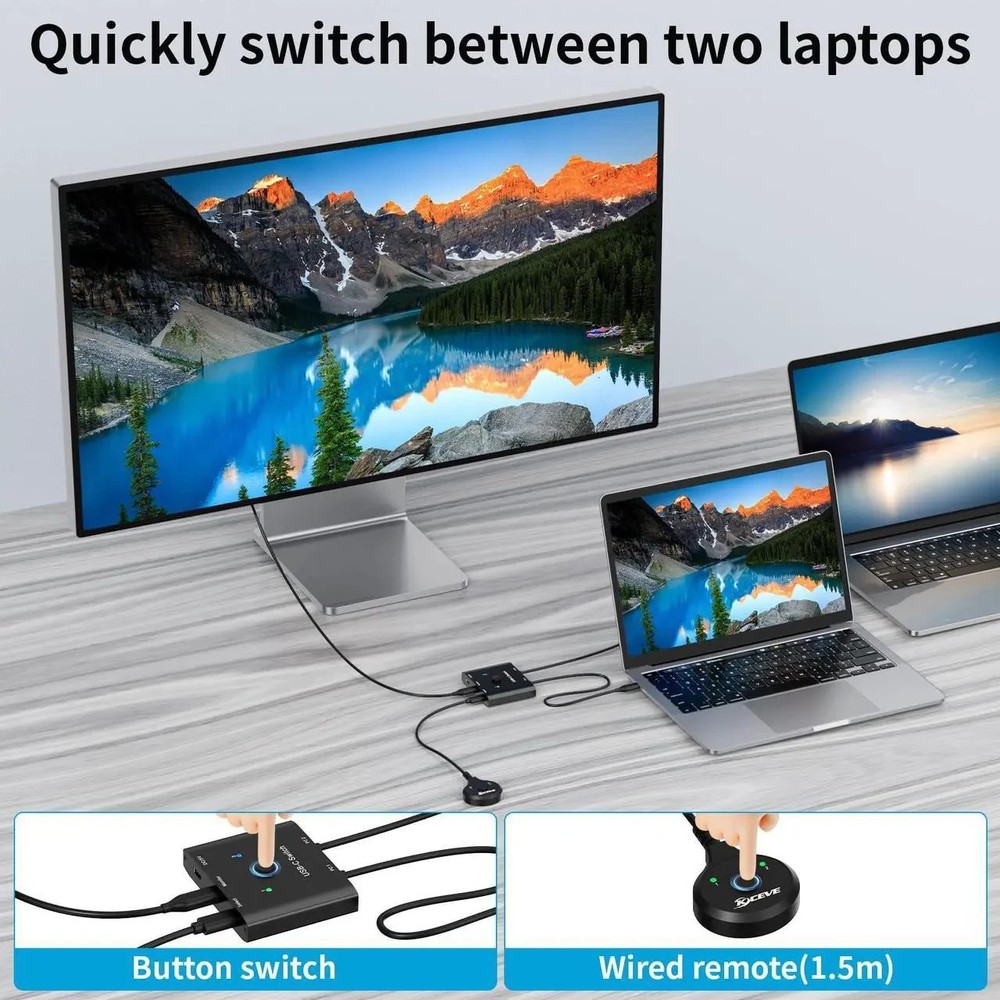 USB C Switch, Bi-Directional USB C Switcher, 2 Computers - USB Type C KVM Switch